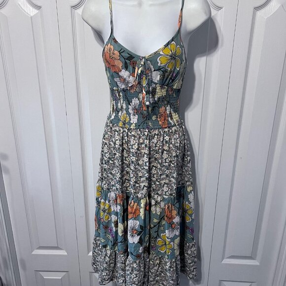 BOG Collective-Women's Spaghetti Adjust. Straps-Floral Dress-Small-Ruching Waist - Picture 4 of 16